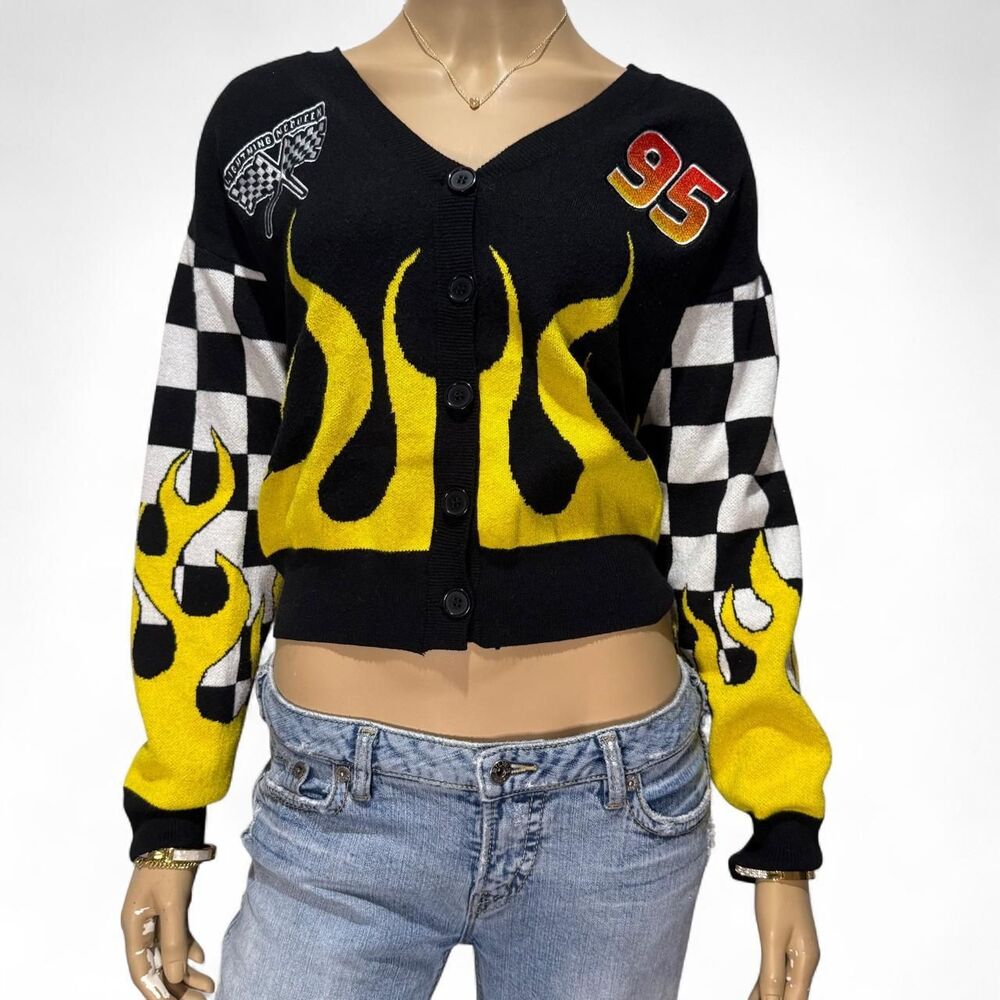Disney Pixar Cars Lightning McQueen Flame Cardigan BoxLunch Medium Y2K Racing